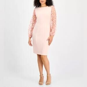 Connected Apparel Women's Boat-Neck Floral-Sleeve Sheath Dress Dusty Rose Sz 18W